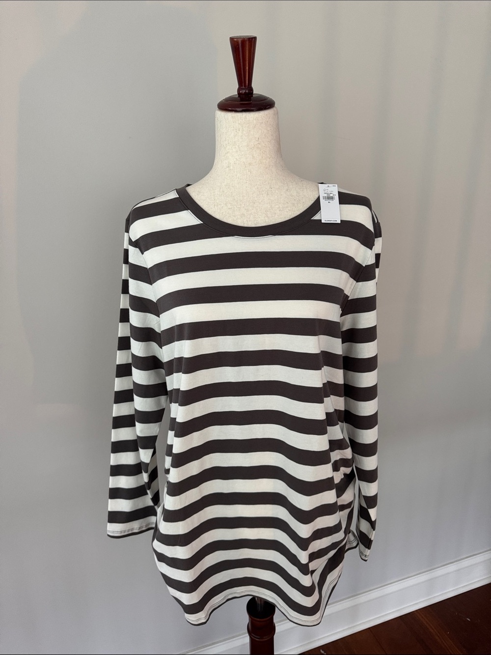 MATERNITY Striped Long-Sleeve Knit Top - Charcoal Gray & White